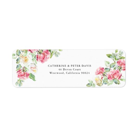 Romantic Blush Pink/Ivory Watercolor Roses Wedding Etiket (Voorkant)