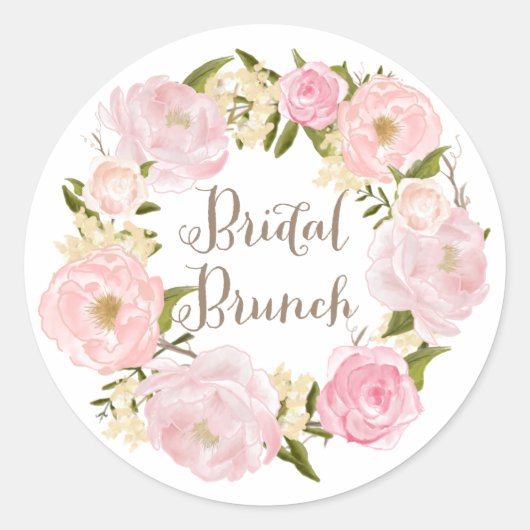 Romantic Blush Pink Peonies Wreath Bridal Brunch Ronde Sticker (Voorkant)