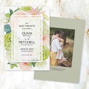 Romantic Blush Pink Sage Green Wedding Save The Date