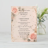Romantic Blush Pink Watercolor Rose Wedding Kaart (Staand voorkant)