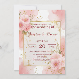 Romantic Blush Pink Waterverf Weddenschap Kaart
