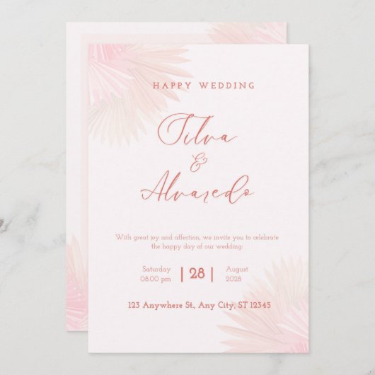 🌸 Romantic Blush Pink Wedding Invitation (Devant / Derrière)