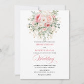 Romantic Blush Roses Greenery Gold Wedding Invite Kaart (Voorkant)