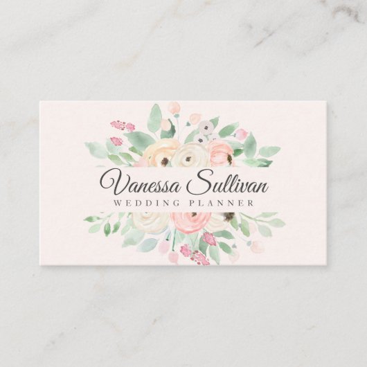 Romantic Blush Waterverf Floral Visitekaartjes (Voorkant)