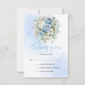 Romantic Bohemian Blue White Peonies Wedding RSVP (Devant)