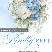 Romantic Bohemian Blue White Peonies Wedding RSVP