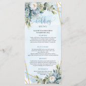 Romantic Boho Blue Peonies White Gold Dinner Menu (Voorkant)