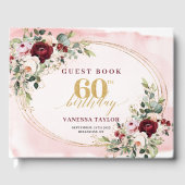 Romantic Boho Burgundy Floral 60th Birthday Gastenboek (Voorkant)