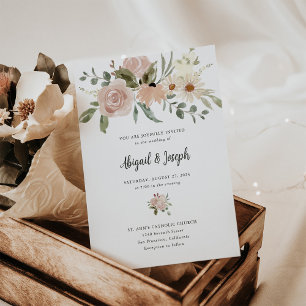 Romantic Boho Neutral Waterverf Flowers Wedding Kaart