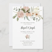 Romantic Boho Neutral Waterverf Flowers Wedding Kaart (Voorkant)