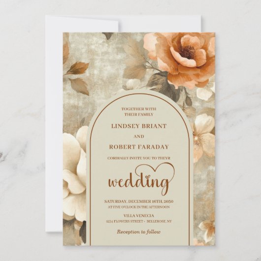 Romantic Boho Terracotta Olive Flower Wedding  Kaart (Voorkant)