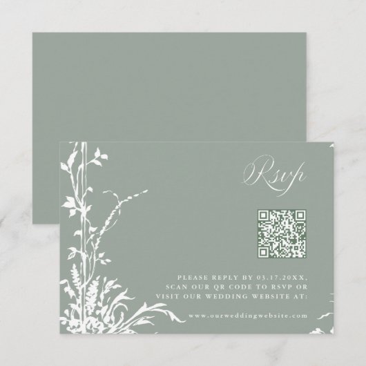 Romantic Botanical Garden Wedding Sage Green RSVP Kaartje (Voorkant / Achterkant)