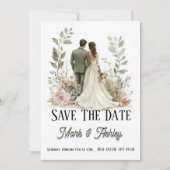 Romantic Botanical Save The Date | Bride & Groom (Devant)