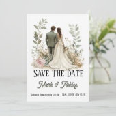 Romantic Botanical Save The Date | Bride & Groom (Debout devant)