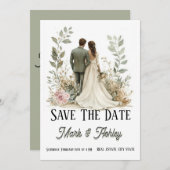 Romantic Botanical Save The Date | Bride & Groom (Devant / Derrière)