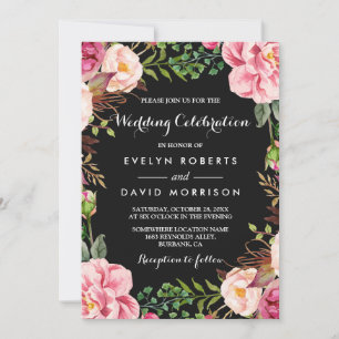 Romantic Botanische Roze Floral Wreath Wedding Kaart