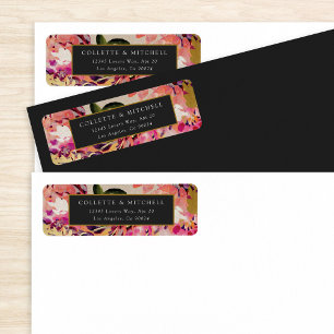 Romantic Bouquet Hot Pink Black Gold Wedding Etiket