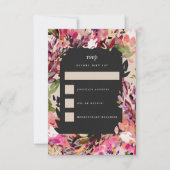Romantic Bouquet Hot Pink Black Gold Wedding RSVP Kaartje (Voorkant)