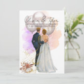 Romantic Bride & Groom with Balloons Kaart (Staand voorkant)