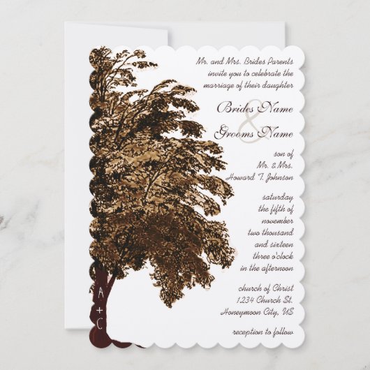 Romantic bruine eikenboom bruiloft kaart (Voorkant)
