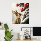 Romantic Bunny Couple Valentine Wall Art Poster (Thuiskantoor)