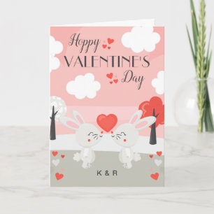 Romantic Bunny Rabbit Couple Valentijnsdag Kaart