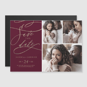 Romantic Burgundy 3 Foto Save the Date Magnetische Uitnodiging