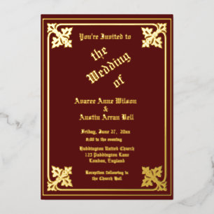 Romantic Burgundy and Gold Foil Lijst Folie Uitnodiging
