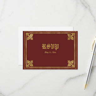 Romantic Burgundy and Gold Lijst RSVP Kaartje