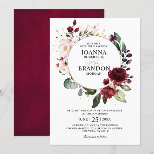 Romantic Burgundy Blush Floral Geometric Wedding Kaart