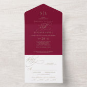 Romantic Burgundy Calligraphy Monogram Weddenschap All In One Uitnodiging (Binnen)