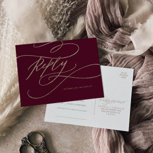 Romantic Burgundy Calligraphy Song Request RSVP Uitnodiging Briefkaart