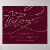 Romantic Burgundy Calligraphy Welcome Wedding Poster (Voorkant)