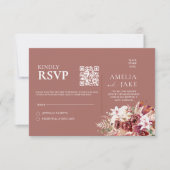 Romantic Burgundy & Dusty Rosewood Floral QR Code RSVP Kaartje (Voorkant)