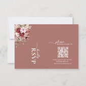Romantic Burgundy & Dusty Rosewood Floral QR Code RSVP Kaartje (Achterkant)