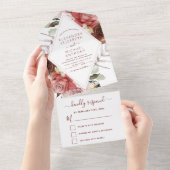 Romantic Burgundy Eucalyptus Weddenschap Herfst All In One Uitnodiging (Afscheurbaar)