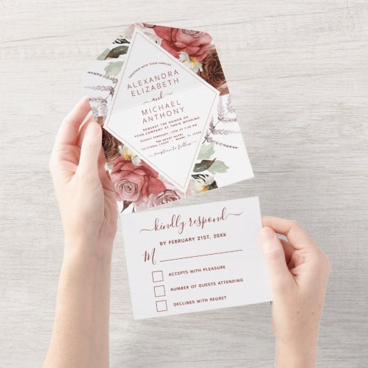 Romantic Burgundy Eucalyptus Weddenschap Herfst All In One Uitnodiging (Afscheurbaar)