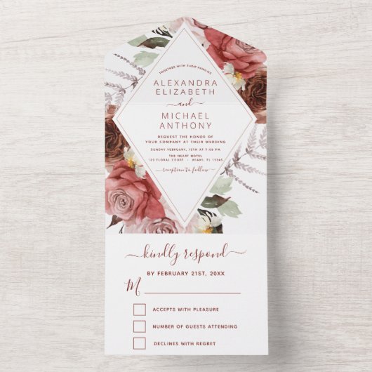 Romantic Burgundy Eucalyptus Weddenschap Herfst All In One Uitnodiging (Binnen)