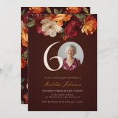 Romantic Burgundy Floral Photo 60th Birthday Kaart (Voorkant / Achterkant)
