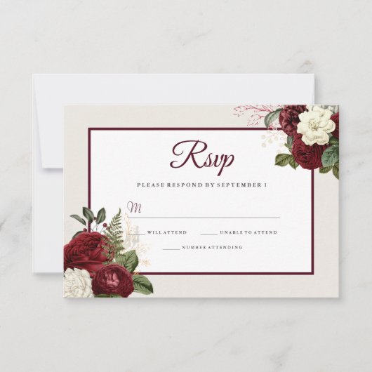 Romantic Burgundy Floral Wedding RSVP (Voorkant)