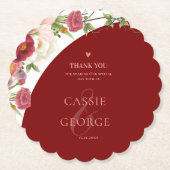 Romantic Burgundy Floral Wedding Thank You Message Kartonnen Onderzetters (Voorkant)