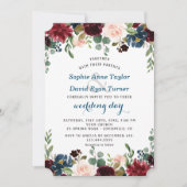 Romantic Burgundy Navy Blue Blush Floral Wedding Kaart (Voorkant)