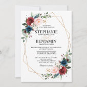 Romantic Burgundy Navy Blue Floral Geometric Kaart (Voorkant)