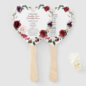 Romantic Burgundy Pink Floral Wedding Programme Handwaaier (Voorkant en achterkant)
