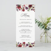 Romantic Burgundy Plum en Blush Floral Menu (Staand voorkant)