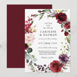 Romantic Burgundy Plum en Blush Floral Wedding Kaart