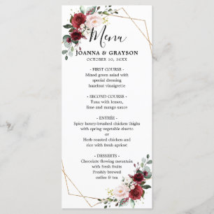 Romantic Burgundy Red Blush Roos Floral Geometric Menu