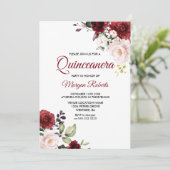 Romantic Burgundy Red Flowers Quinceanera Kaart (Staand voorkant)