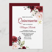 Romantic Burgundy Red Flowers Quinceanera Kaart (Voorkant / Achterkant)