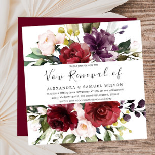 Romantic Burgundy Red Rose Vow Renewal Kaart